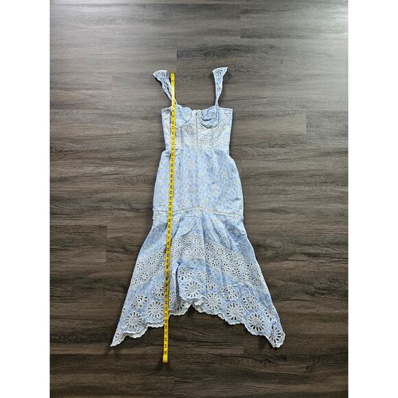 Karina Grimaldi Blue Irma Eyelet Detail Floral Print Midi Dress Size Small - Picture 15 of 16